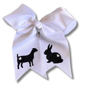 Girls handmade white bow with animal rabbit/goat accents